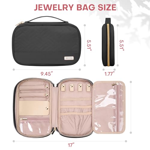 Jewelry Travel Case Organizer for Necklaces, Earrings, Rings, Bracelet, Watch, Soft Sided, Black - color: Black