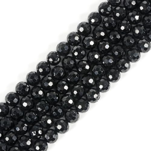 6mm Black Spinel Faceted Gemstone Round Loose Beads Strand 15.5-16" DIY Jewelry Making - color: Black Spinel
