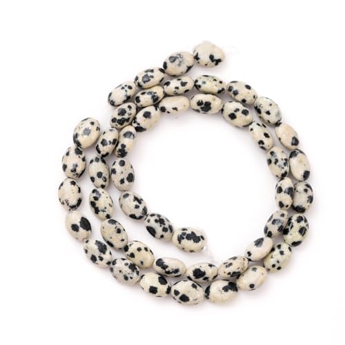 6×8mm Natural Dalmatian Gemstone Loose Beads Flat Oval Healing Crystal Loose Stone Beads for Jewelry Necklace Bracelet Earring Craft - color: Dalmatian