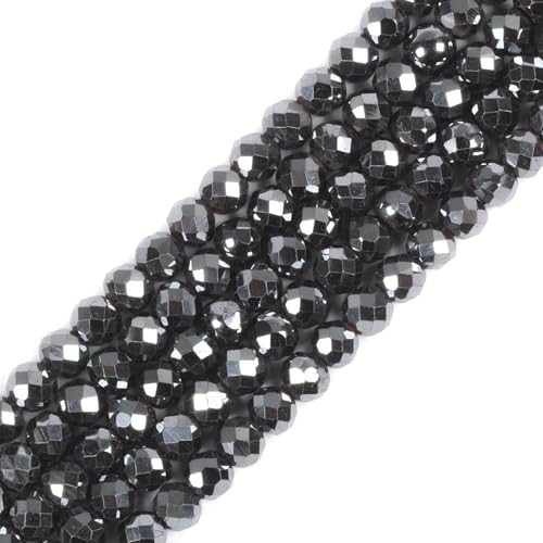 Hematite 4mm Faceted Round Beads Loose Beads 16 Inch for Jewelry Making Beads - color: Hematite