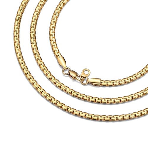 Bestyle 18K Gold Plated/Silver/Black Chain for Men, Hypoallergenic 2/4/6/8mm Stainless Steel Flat Link Chain Necklace for Men & Women Hip Hop Jewelry, 14-30" - color: 4mm-Gold, size: 18 Inch