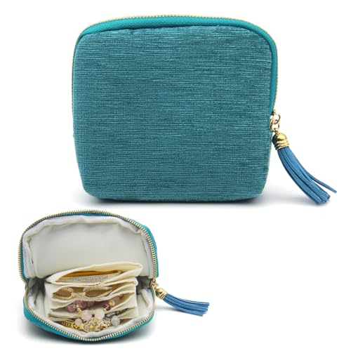 Small Travel Jewelry Case, Mini Jewelry Box, Purse Organizer Pouches for Travel and Everyday Jewelry Organizer Storage (Blue) - color: Blue