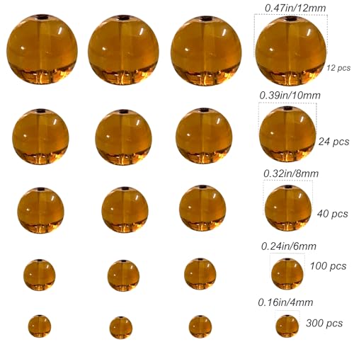 Gocelyn 476Pcs Natural Gemstone Smooth Round Crystal Glass Beads for Jewelry Making(Brown), Glass Spacer Loose Beads for Crafts Bracelets Necklaces Charms Pendants Presents 4/6/8/10/12mm - color: Round Glass Beads: Brown