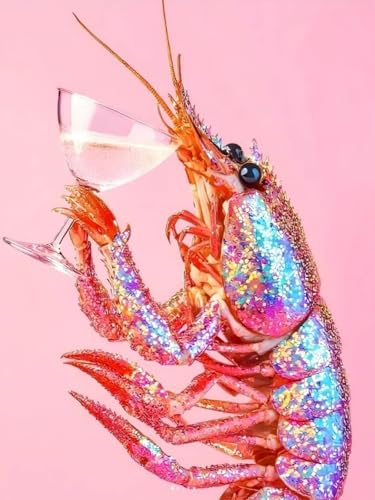 CHWGLFGG 5D Diamond Art Kits for Adults Beginners, Pink Lobster Cocktail Diamond Painting Kits, DIY Full Round Drill Paint by Diamonds Dot Gem Art for Adults, Home Wall Decor 12x16 Inch - color: KM939-1
