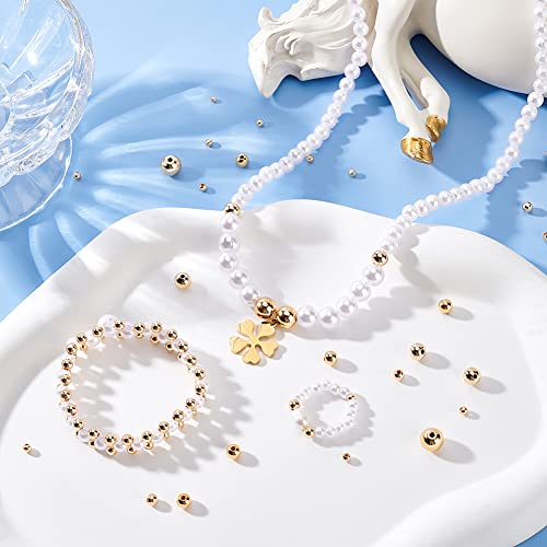 PH PandaHall 600pcs 18k Gold Spacers Beads, 6 Size Little Round Loose Beads Smooth Gold Ball Brass Beads for Summer Hawaii Stackable Necklace, Bracelet, Earring Making (2/3/4/5/6/8mm) - size: 2/3/4/5/6/8mm