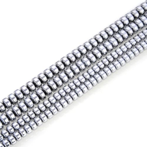300pcs Adabele Grade A Natural Hematite White Gold Platinum Plated Healing Gemstone 6mm x 4mm Round Rondelle Loose Beads Gem Stone Spacer for DIY Craft Jewelry Making GFC8-5 - color: Platinum Plated Hematite, size: 6x4mm (300pcs/3 Strands)