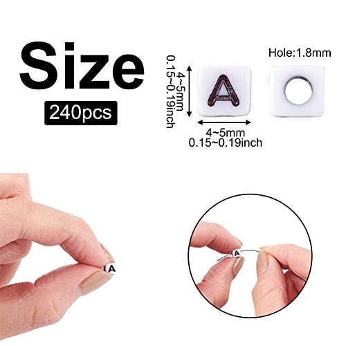 240pcs Opaque Acrylic Letter A Cube Beads White Plastic Alphabet Loose Spacer Square Beads 4-5mm for DIY Name Bracelet Necklace Jewelry Crafts Making Hole: 1.8mm - color: Letter A#White and Black