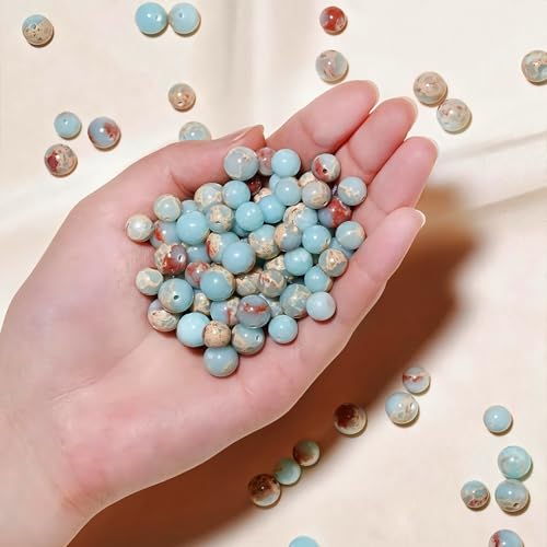 100pcs Natural Stone Beads 8mm Blue Imperial Jasper Round Genuine Real Stone Beading Loose Gemstone Hole Size 1mm DIY Charm Smooth Beads for Bracelets Necklaces Earrings Jewelry Making Crafts - color: Blue Imperial Jasper