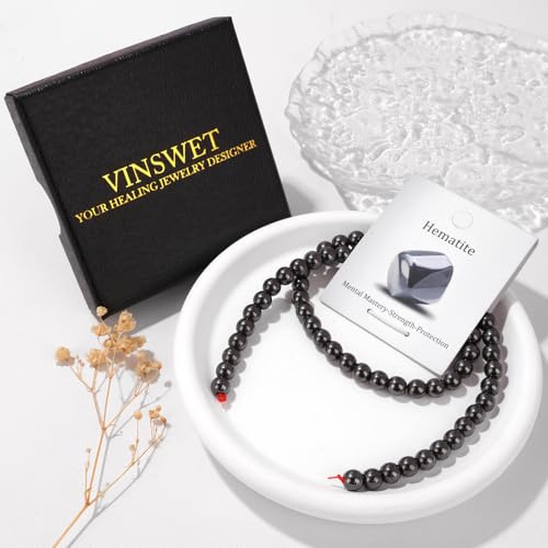 Vinswet 60pcs 6mm Hematite Natural Stone Beads Round Genuine Real Stone Beading Loose Gemstones DIY Smooth Bead for Bracelet Necklace Earrings Jewelry Making - color: Hematite, size: 6mm