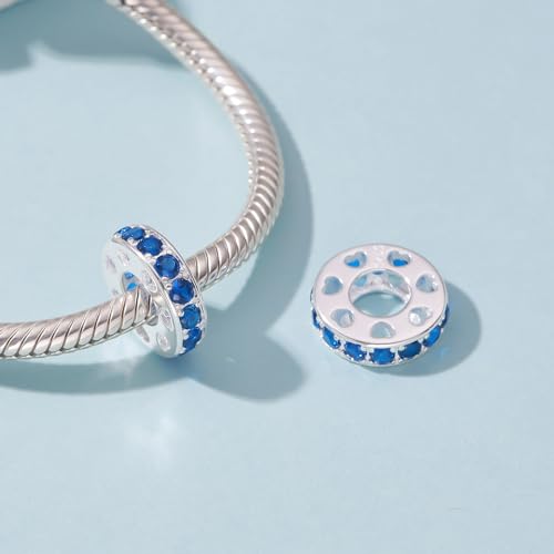 925 Sterling Silver Spacer Charm Bead with Clear CZ for Pandora Charms Bracelets - color: 2Pcs Sapphire Heart Stopper