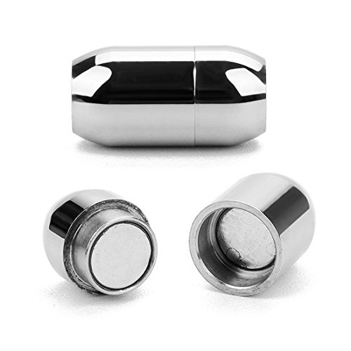 Stainless Steel Magnetic Clasp Inner Hole 3mm/4mm/5mm/6mm/8mm Glue-in Jewelry Clasp - color: Steel Tone, size: Inner Hole Size=8mm