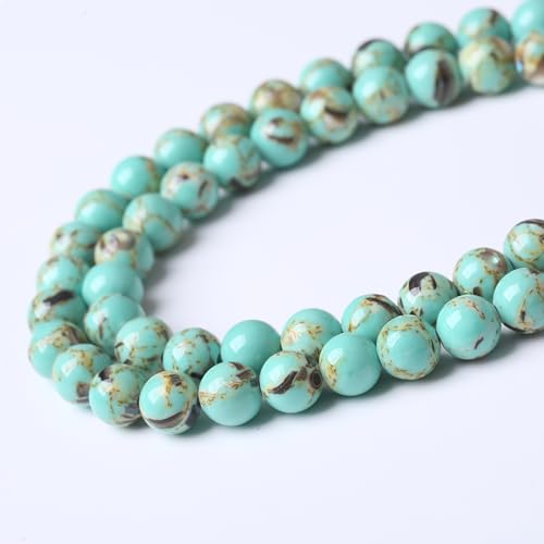 Gold Wire Turquoisee Stone Beads for Jewelry Making Gemstone Round Crystal Bracelet Necklace 1 Strand 15.5inch 45PCS 8MM - color: Gold Wire Turquoisee, size: 8mm