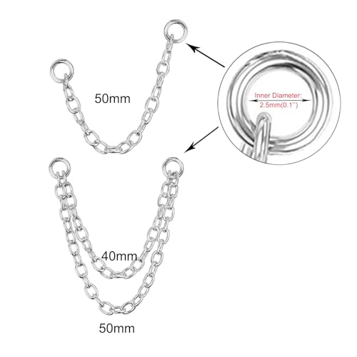 4Pcs Gold Earrings Connector Chains Set for Women, Convertible Dangle Chain for Double Piercings 50mm - color: silver 2pcs