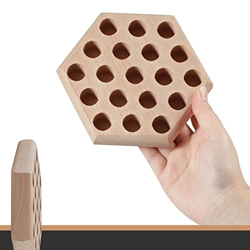 Wooden Pliers Organizer - Hexagon Pliers Rack with 19 Holes - Beech Wood - Brown - 5 x 5 x 0.88 inches - Indoor Use - Tabletop Mounting - No Assembly Required - style: Hexagon