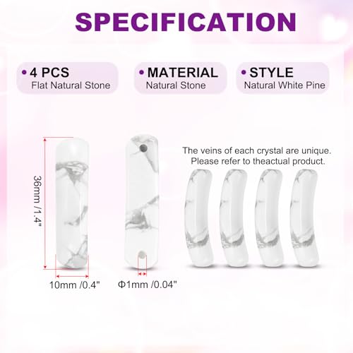 PATIKIL 4 Pcs Natural Stone, 36 x 10 mm Natural Curved Clear Quartz Stone Crystal Handmade Jade Flat Beads for DIY Crafting, Natural White Pine - color: Natural White Pine
