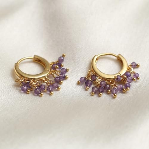Gempires Natural Gemstone Beads Crystal Earrings Lightweight Elegant Handmde Jewelry Hypoallergenic Gold Plated Classic Design Huggie Earrings For Women