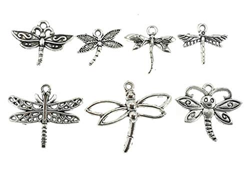 Assorted Dragonfly Charm Pendant Connector for DIY Jewelry Making Accessaries(13pcs,Antique Silver Tone)