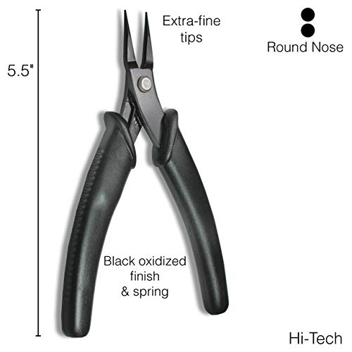 The Beadsmith Hi-Tech Round Nose Pliers, 5.5 inches (140mm) with high Carbon Steel Head, Black Comfort Grip Handle with Spring, Tool for Jewelry Making, Electronics or Micro Mechanics