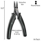 The Beadsmith Hi-Tech Round Nose Pliers, 5.5 inches (140mm) with high Carbon Steel Head, Black Comfort Grip Handle with Spring, Tool for Jewelry Making, Electronics or Micro Mechanics