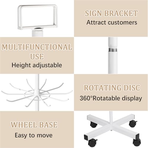 Retail Display Stand Store Display Rack 6 Tier Metal Spinning Display Stand Rack with Wheels Keychain Jewelry Stocking Hat Stand with Hooks for Malls, Showroom, Retail Store (6 Tier White) - color: 6 Tier White