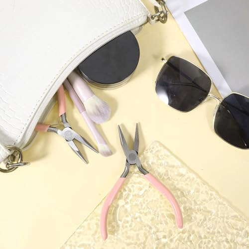 Mini Needle Nose Pliers Set, 2Pcs Needle Nosepliers for Jewelry Making, Pink Jewelry Chain Nose Plier, Small Craft Plier with Smooth Jaw and Comfort Grip Handle for Wire Bending Object Grasping - color: Pink