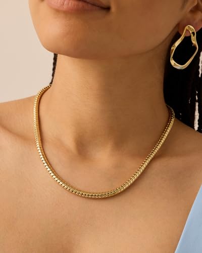 PAVOI 14K Gold Plated Chunky Chain Choker Necklaces for Women | Gold Statement Graduated Link Chain Necklace | Bold Oval Link Barbell Links Paperclip Chains - style: Snake - 5MM