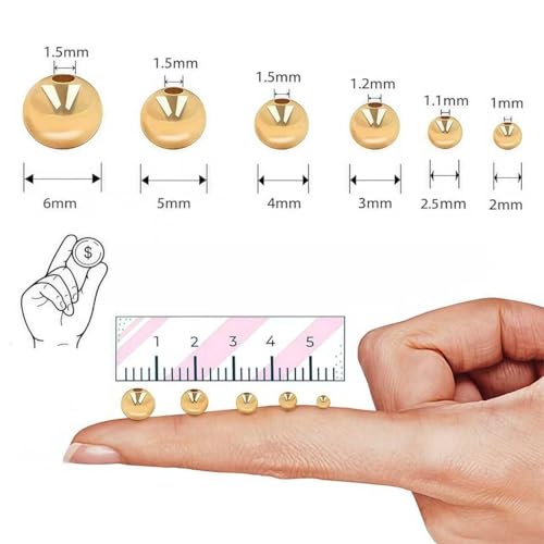 480pcs 2/2.5/3/4/5/6mm 18K Gold Filled Round Spacer Beads,Ball Seamless Spacer Beads,for DIY Jewelry Bracelet Necklace Making Findings (18K Gold) - color: 18K Gold