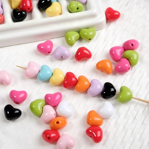 200Pcs Juimtien Acrylic Heart Beads Colorful Love Heart Charms for Jewelry Making DIY Earrings Bracelets Necklaces Craft Keychains-A