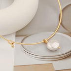Aobei Pearl 18K Gold Plated Cuff Choker Necklace for Women Chunky Wire Chain Collar Jewelry - style: Round Wire Coin Pearl