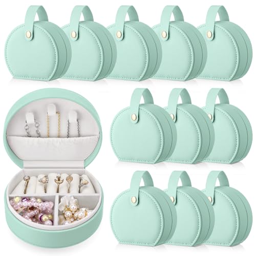 Weysat 12 Pack Travel Jewelry Case Bridesmaid Gifts Box Bulk Small Leather Earring Organizer for Women Proposal Return Gift (Light Green) - color: Light Green