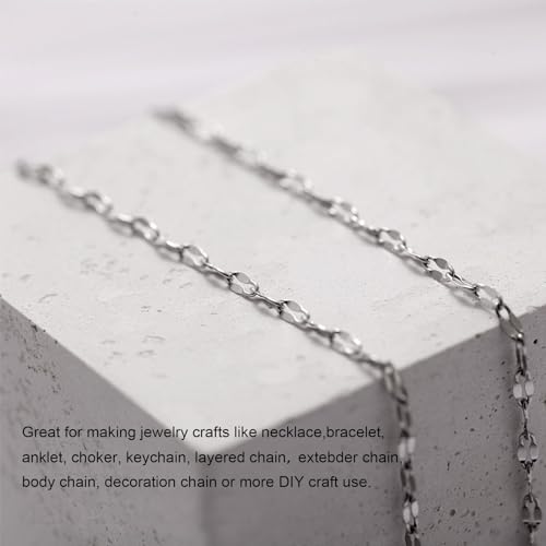 Kyutong Silver Necklace Chain for Jewelry Making Stainless Steel Cable Link Chain Bulk Thin Jewelry Making Supplies Chains with Lobster Clasps Jump Ring for Craft DIY Necklace Ankle Making - color: Silver Lip