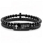Mens Bracelet Fathers Gifts Day Black Braided Leather Stainless Steel Cross Jewelry Charming Bracelet Embedded with Black Agate Beads,Perfect for Wedding, Parties, and Everyday,Bible Verse Christian Religious Gift(7.5/8.5/9 Inch) - color: D+black+8.5