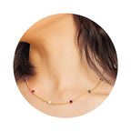 Dainty Gold Necklace for Women,Trendy 18k Gold Vermeil Sterling Silver Choker Necklace Thin Beaded Choker Necklaces Womens Simple Jewelry Gift for Valentines Day - color: Mutli - Stone Beaded Necklace
