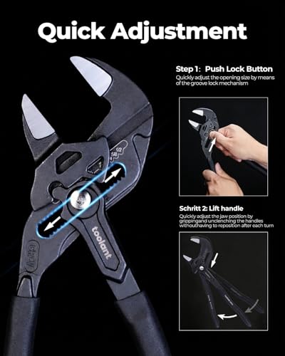 toolant 7&10&12-INCH Plier Wrench, CR-V Construction Adjustable Wrench With Pouch, Black Finish Smooth Jaw Pliers, Parallel Jaws with Comfortable Grips - size: 7&10&12-Inch Black