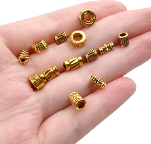 BronaGrand 100g (About 220-300pcs) Antique Gold Column Spacer Beads Bracelet Charms Necklace Pendants Jewelry Findings Accessories for Bracelet Necklace Jewelry Making - color: Antique Gold