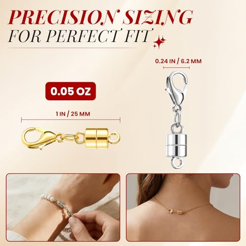 Buelkmag Magnetic Necklace Clasps and Closures 20 PCS Gold and Silver Clasp for Necklaces Jewelry Bracelet Women Making Magnet Lobster Extender Bracelets Extenders Magnets Helper Extra Strong