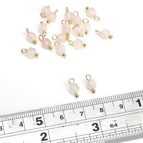 Beadia Natural Faceted Cube Stone Charms 4mm 30pcs with Untarnish Metal Accessories Loose Square Beads for DIY Jewelry Making - color: Rose Quartz