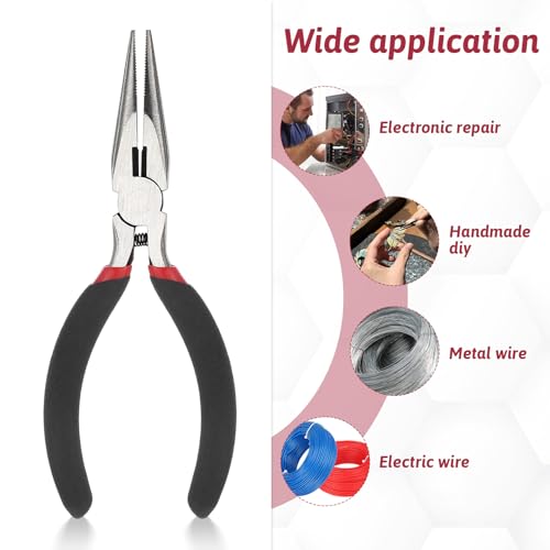 Dimeho 8 PCS Needle Nose Pliers, 5 Inch Long Nose Pliers Set Carbon Steel Serrated Jaw Plier for Wire Bending Cutting Jewelry Making Electronics Repair Object Grasping