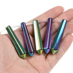 50mm Metallic Rainbow Coated Hematite Hexagonal Wand Jewelry Making Crystal Pointed Chakra Reiki Healing Beads 2mm Hole Drilled(Pack of 5) - color: Metallic Rainbow Coated Hematite