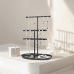 Saydear Elegant Jewelry holder Organizer 2-Tier Display Storage Stand for Earrings Necklaces with Ring Tray Spacious and Durable, Easy to Assemble Black - color: Black
