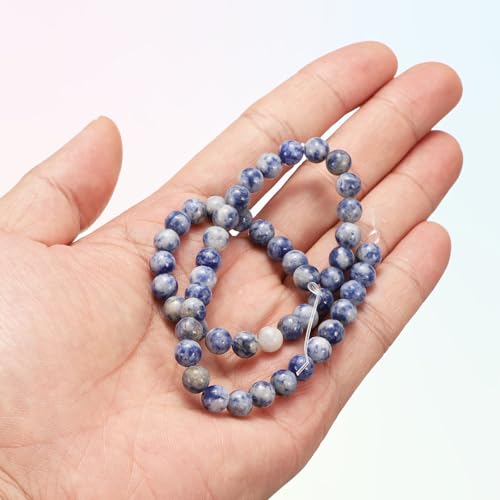 HARFINGTON 50pcs Natural Stone Beads 6mm Blue Spot Round Gemstone Stone Loose Beading Real Genuine Smooth Balls Bead for Jewelry Making Bracelets Necklace Earrings DIY - color: Blue Spot, size: 6mm