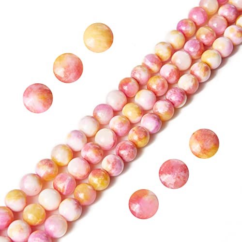 35pcs 10mm Pink Yellow Jade Beads Natural Gemstone Beads Round Loose Beads for Jewelry Making - color: Pink Yellow Jade, size: 10mm
