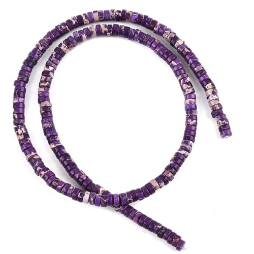 190pcs 4x2mm Purple Natural Sea Sediment Imperial Jasper Heishi Disc Rondelle Spacer Stone Semi Precious Gemstone Loose Beads for Jewelry Making 15 Inch - color: Purple Imperial, size: 4x2mm