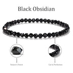 Natural Faceted Crystal Bracelet for Women,4mm Gemstone Round Beads Bracelets Adjustable Stretchy Healing Crystal Beads Bracelets Dainty Jewelry Gift - color: Black Obsidian