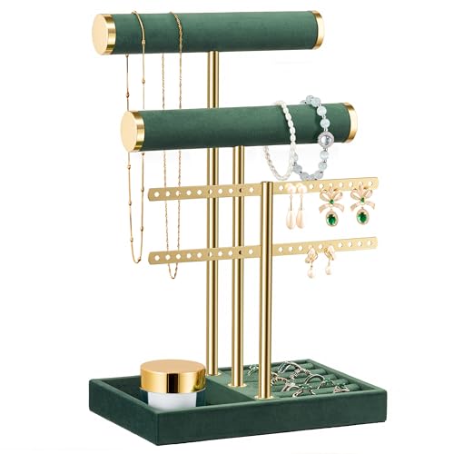 bussdis 3 Tier Bracelet Holder Display - Detachable T Bar Dark Green Velvet Bracelet Holder, Jewelry Holder Organizer for Bracelet, Necklace, Earrings, Rings - color: Dark Green, size: Standard