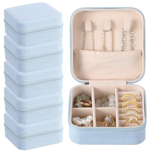 Taiyin Travel Jewelry Case, Bridesmaid Gifts Mini Jewelry Organizer, PU Leather Portable Earring Box for Women Girls - color: Blue
