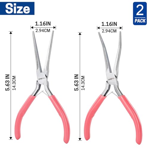 2 PCS Mini Needle Nose Pliers Set, 6 Inch Pink Jewelry Plier Kit with Jump Ring and Tweezer, Pink Tool Set for Women Jewelry Making, Repair and Crafts - size: 2 PCS