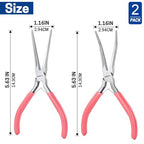 2 PCS Mini Needle Nose Pliers Set, 6 Inch Pink Jewelry Plier Kit with Jump Ring and Tweezer, Pink Tool Set for Women Jewelry Making, Repair and Crafts - size: 2 PCS