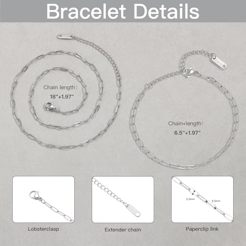 Swyabi 20 Pack Stainless Steel Paperclip Chains Link Adjustable Necklace Bracelet Bulk for Men Women DIY Bracelets Crafts - color: 2.5x6.5mm Silver