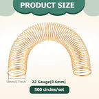 PH PandaHall 500 Loops Steel Memory Wire Golden Jewelry Wire Bendabe Metal Craft Wires for Women Rings Coil Ring Earrings Jewelry Making, Inner Diameter: 18mm, 22 Gauge